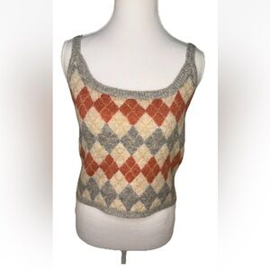Lush Argyle Knit Tank Top - Mauve, Gray, Cream